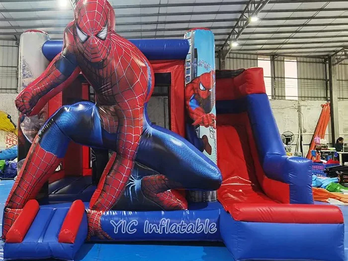 spiderman themed inflatable bounce-and-slide attraction front view
