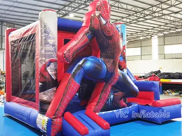 spiderman themed inflatable bounce-and-slide attraction detail view