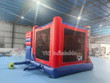 spiderman themed inflatable bounce-and-slide attraction detail view