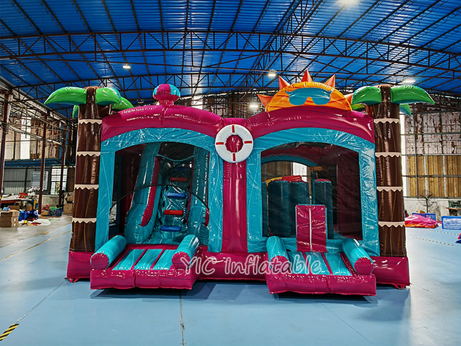 Tropical Double Slide Bounce House front view