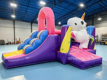 unicorn themed inflatable bounce-and-slide attraction detail view