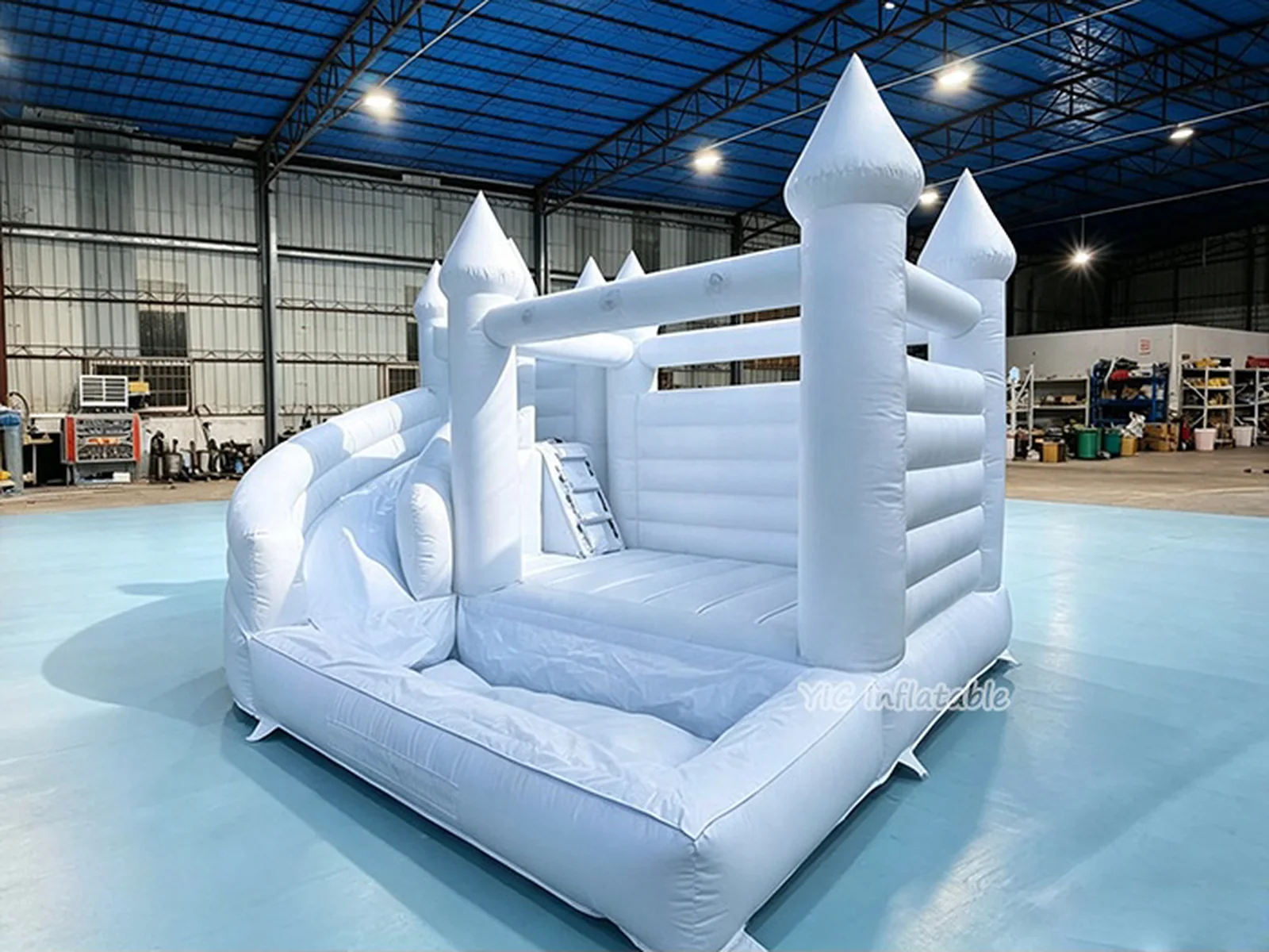 White Castle Bounce House with Slide and Ball Pit front view