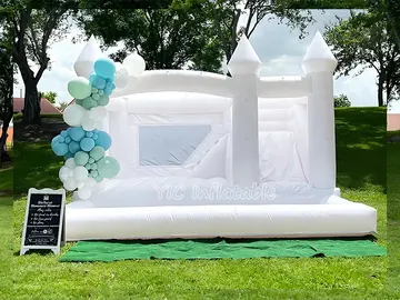 White Inflatable Bounce House with Ball Pit play layout