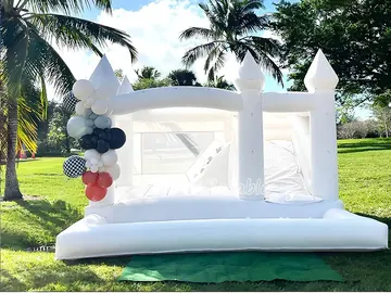 White Inflatable Bounce House with Ball Pit detail view