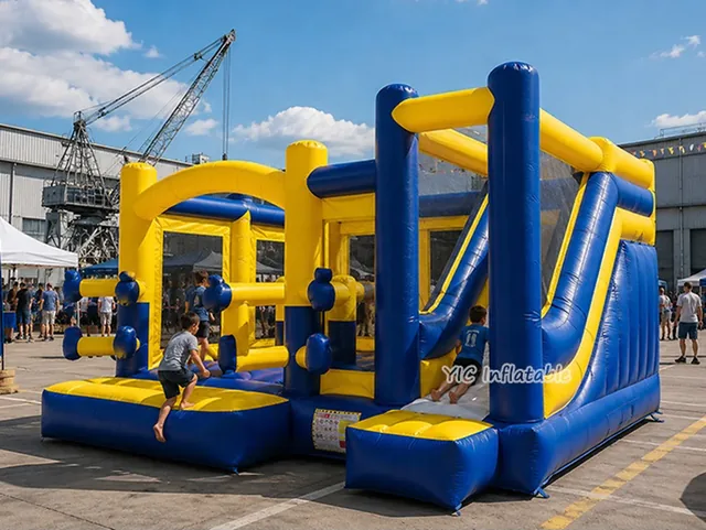 Yellow Blue Bounce House Combo with Slide product image