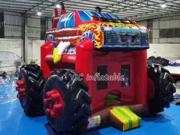 monster truck themed inflatable jumper detail view