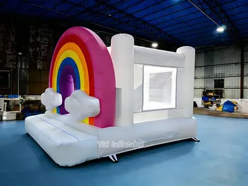 rainbow themed inflatable jumper detail view