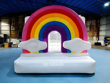 rainbow themed inflatable jumper detail view