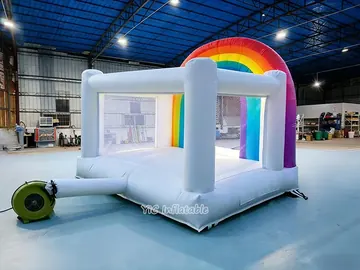 rainbow themed inflatable jumper detail view