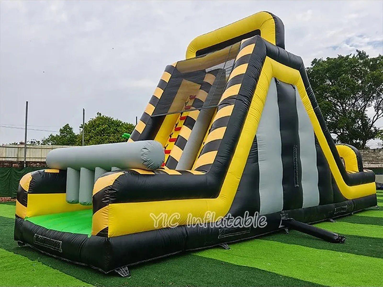Commercial Black and Yellow Inflatable Slide front view
