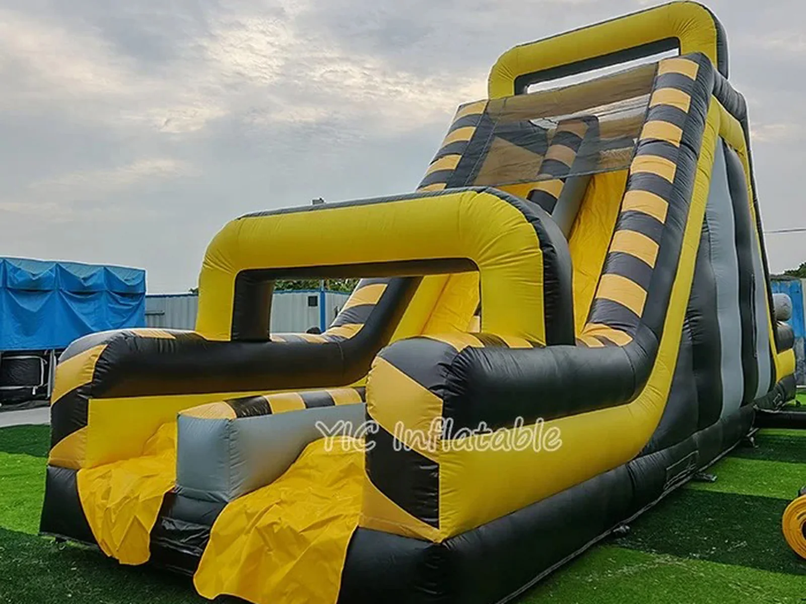 Commercial Black and Yellow Inflatable Slide front view