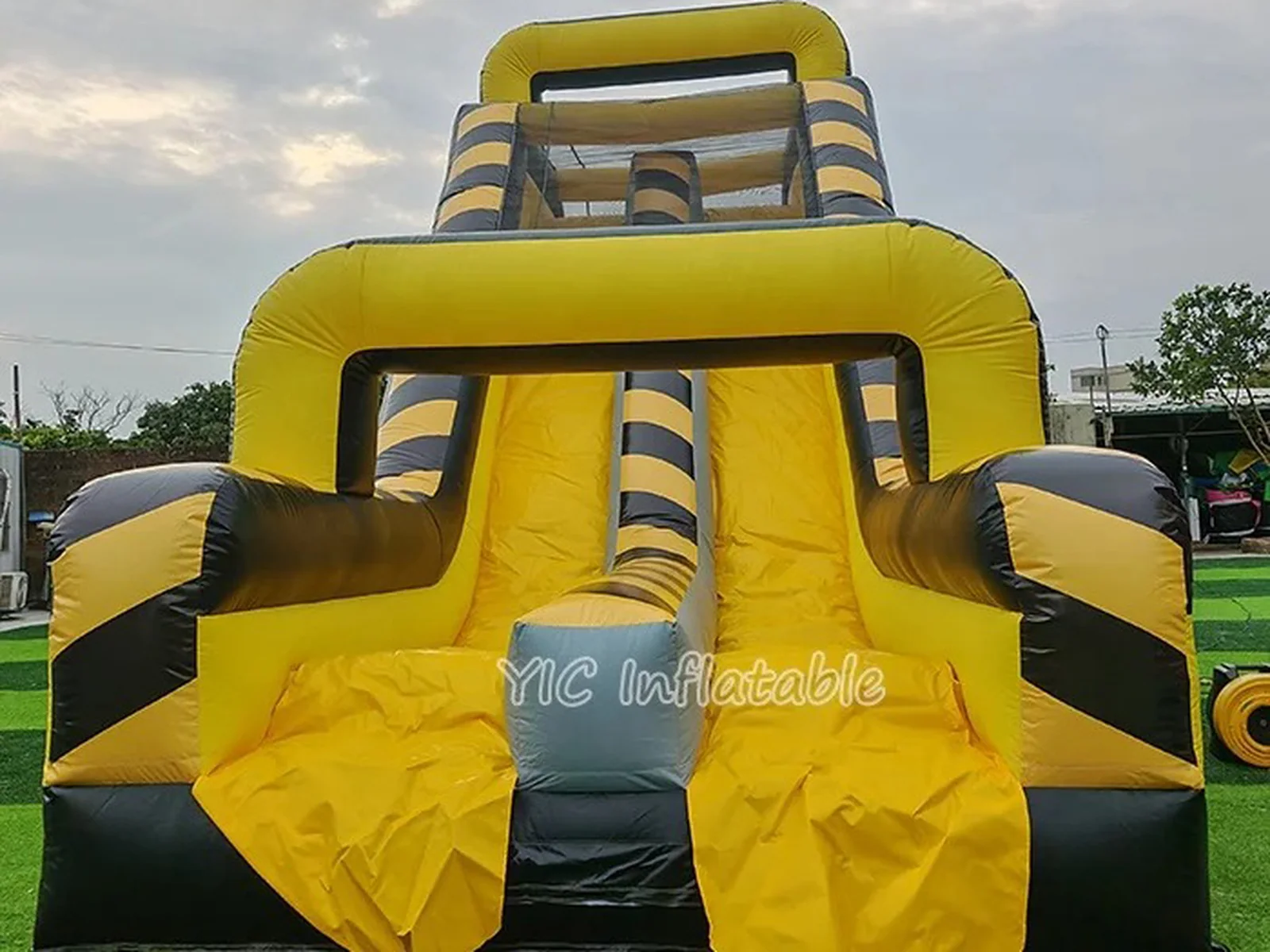 Commercial Black and Yellow Inflatable Slide front view