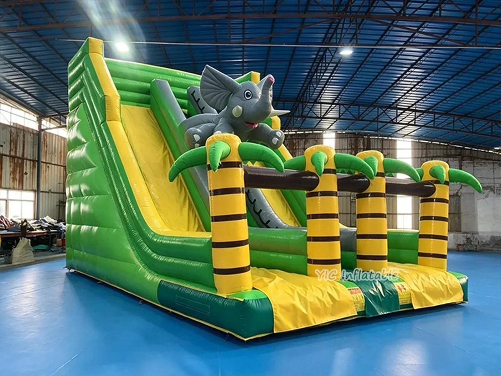 elephant themed standalone inflatable slide front view