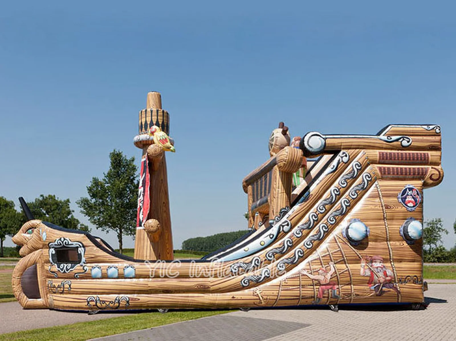 Giant Pirate Ship Inflatable Slide with Climbing Wall front view