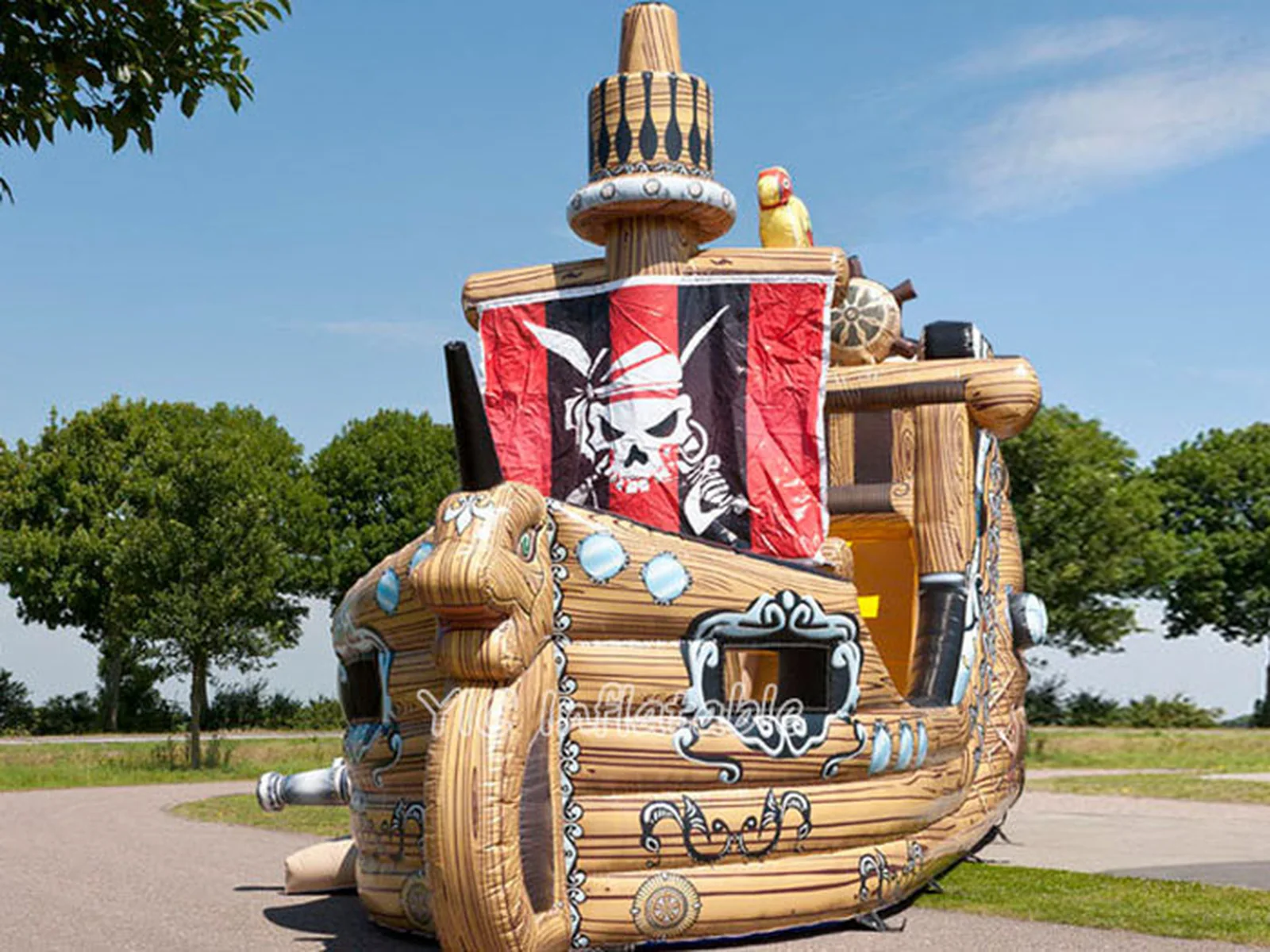 Giant Pirate Ship Inflatable Slide with Climbing Wall front view