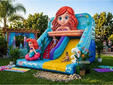 mermaid themed standalone inflatable slide detail view