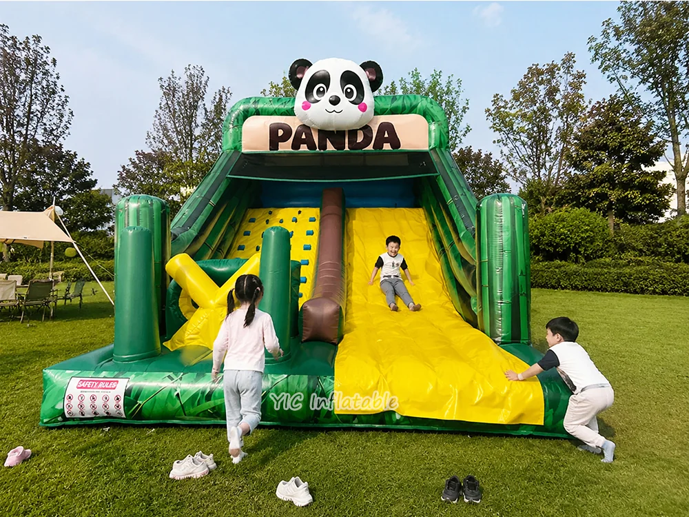 jungle themed standalone inflatable slide front view