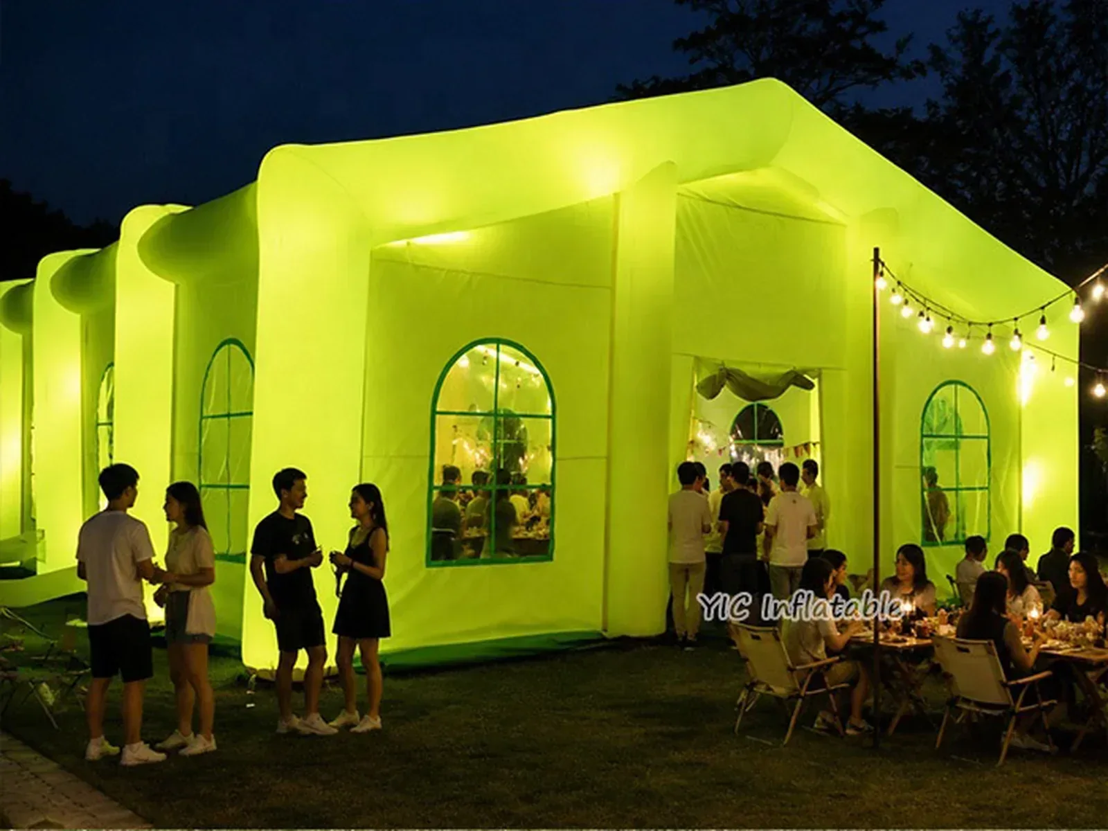led themed air-supported event tent front view