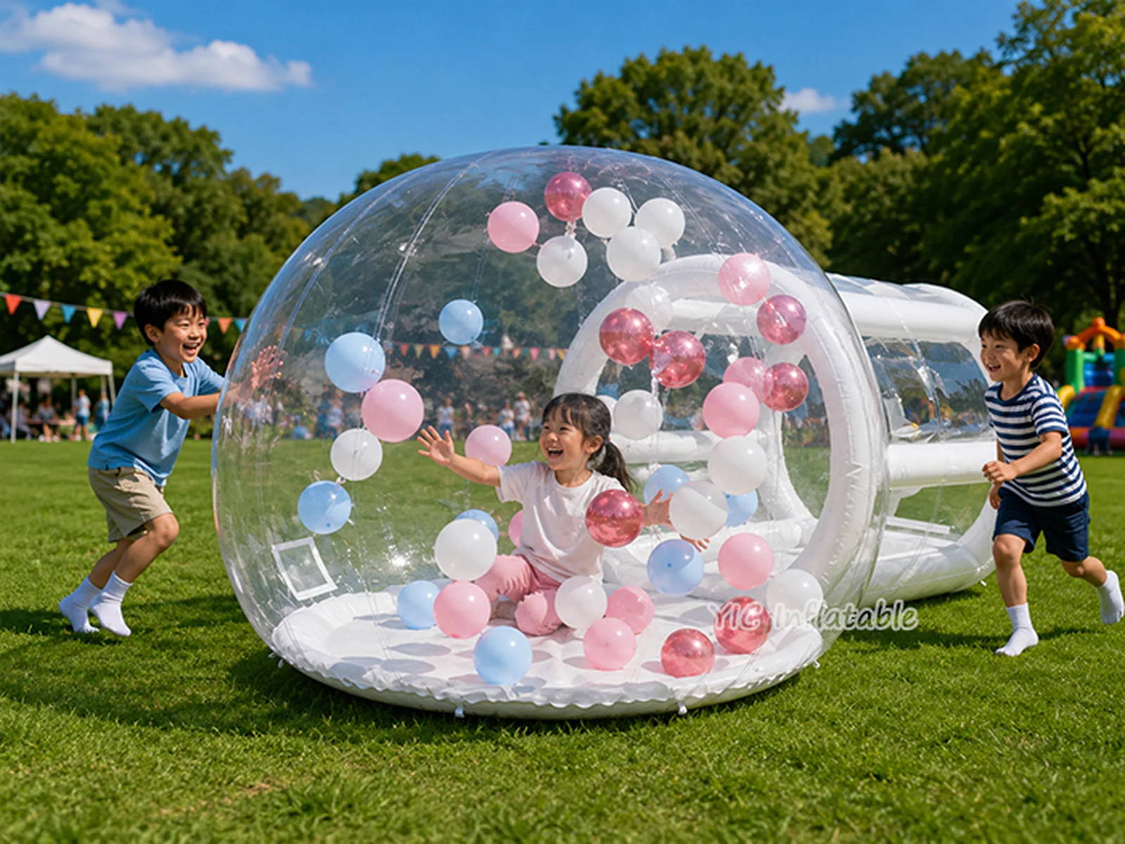 bubble themed air-supported event tent front view