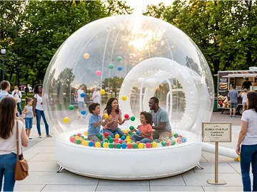 bubble themed air-supported event tent rear view