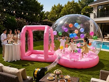 bubble themed air-supported event tent rear view