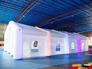 led themed air-supported event tent rear view