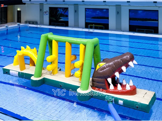 crocodile themed inflatable water-play park front view