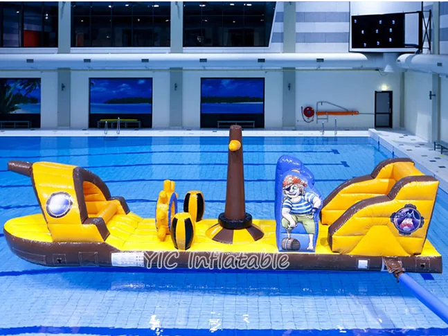pirate themed inflatable water-play park front view