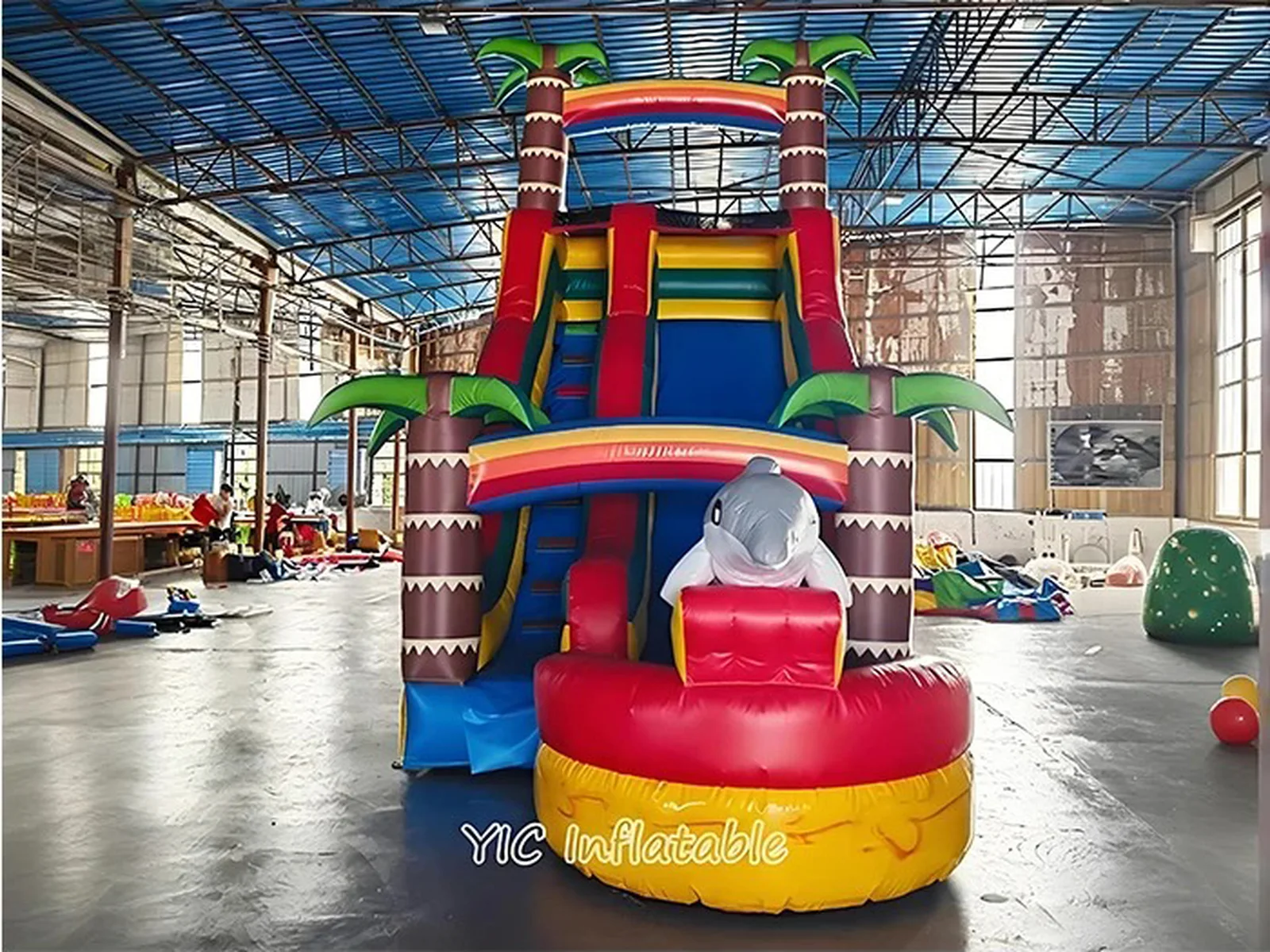 Dolphin Inflatable Water Slide with Pool detail view 3