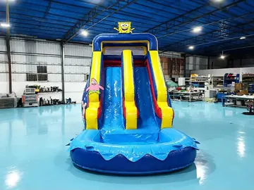 SpongeBob-style character inflatable water slide rear view