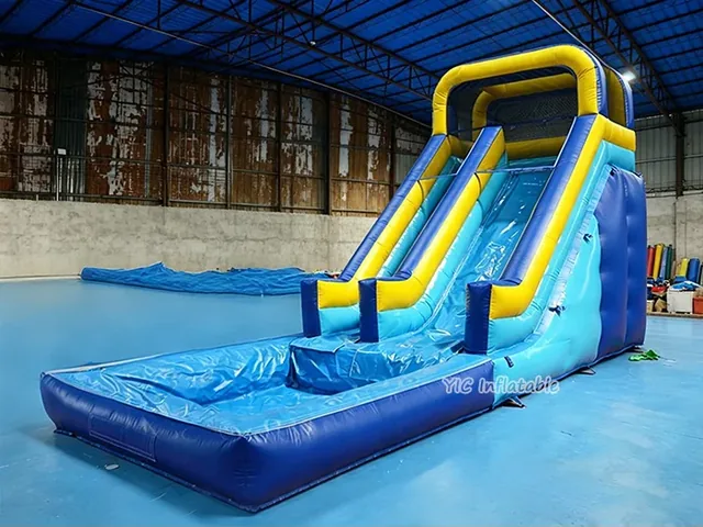 Commercial inflatable water slide with pool for outdoor entertainment venues