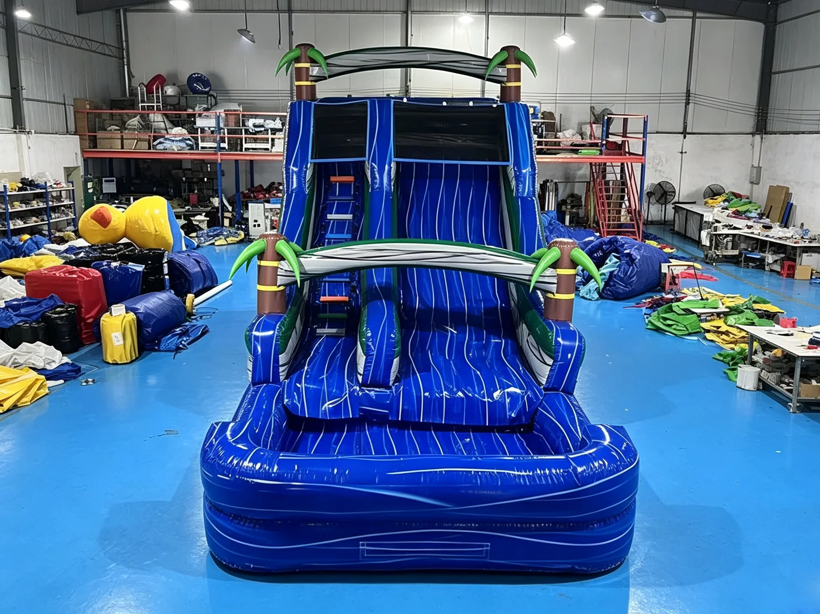 Blue Palm Tree Inflatable Water Slide side view