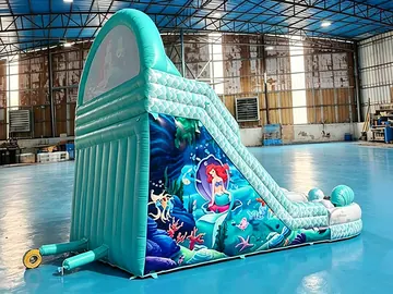 mermaid themed inflatable water slide attraction detail view