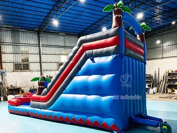 palm tree dual-lane pool inflatable water slide rear view