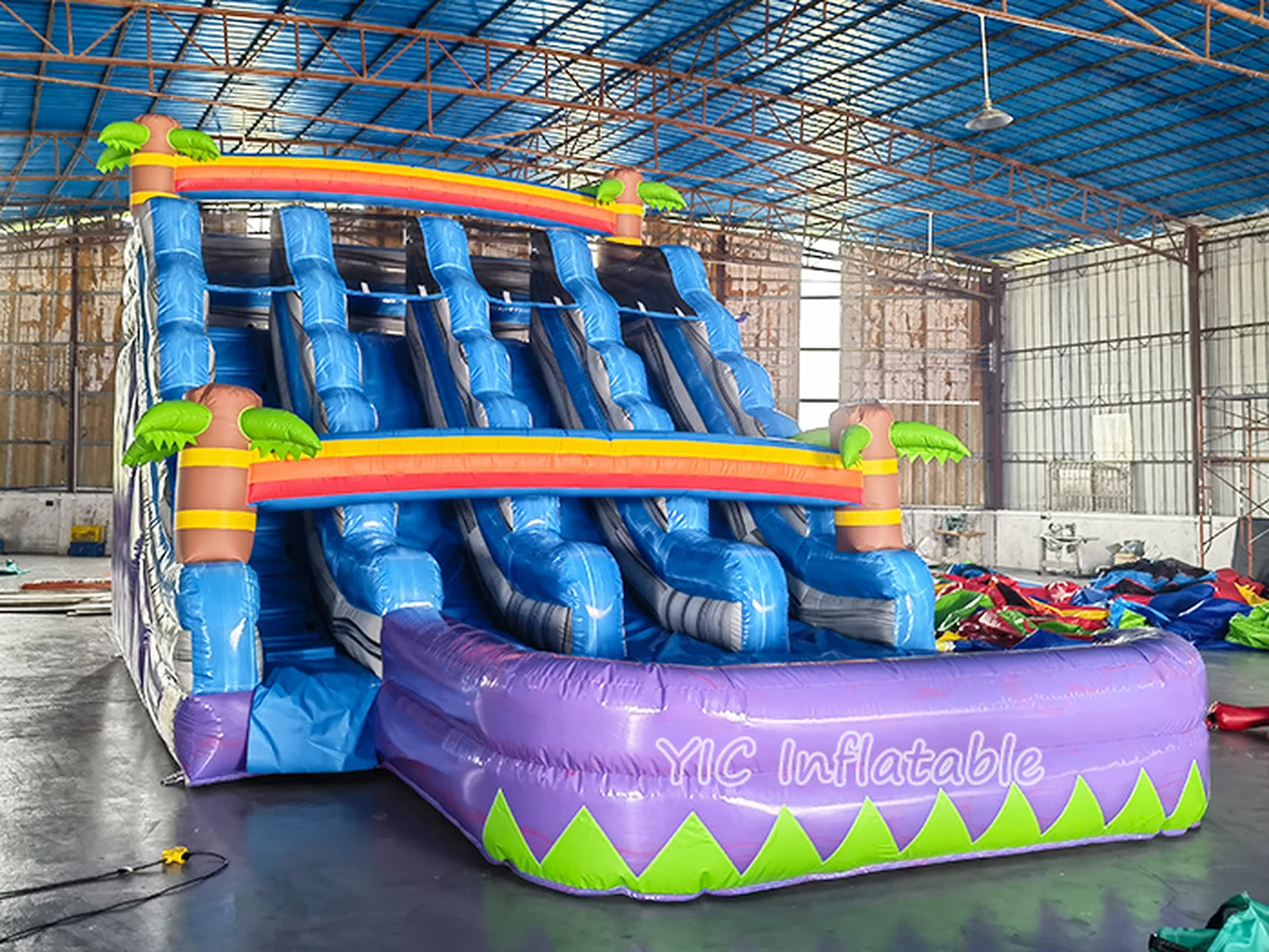 tropical palm tree inflatable water slide rear view