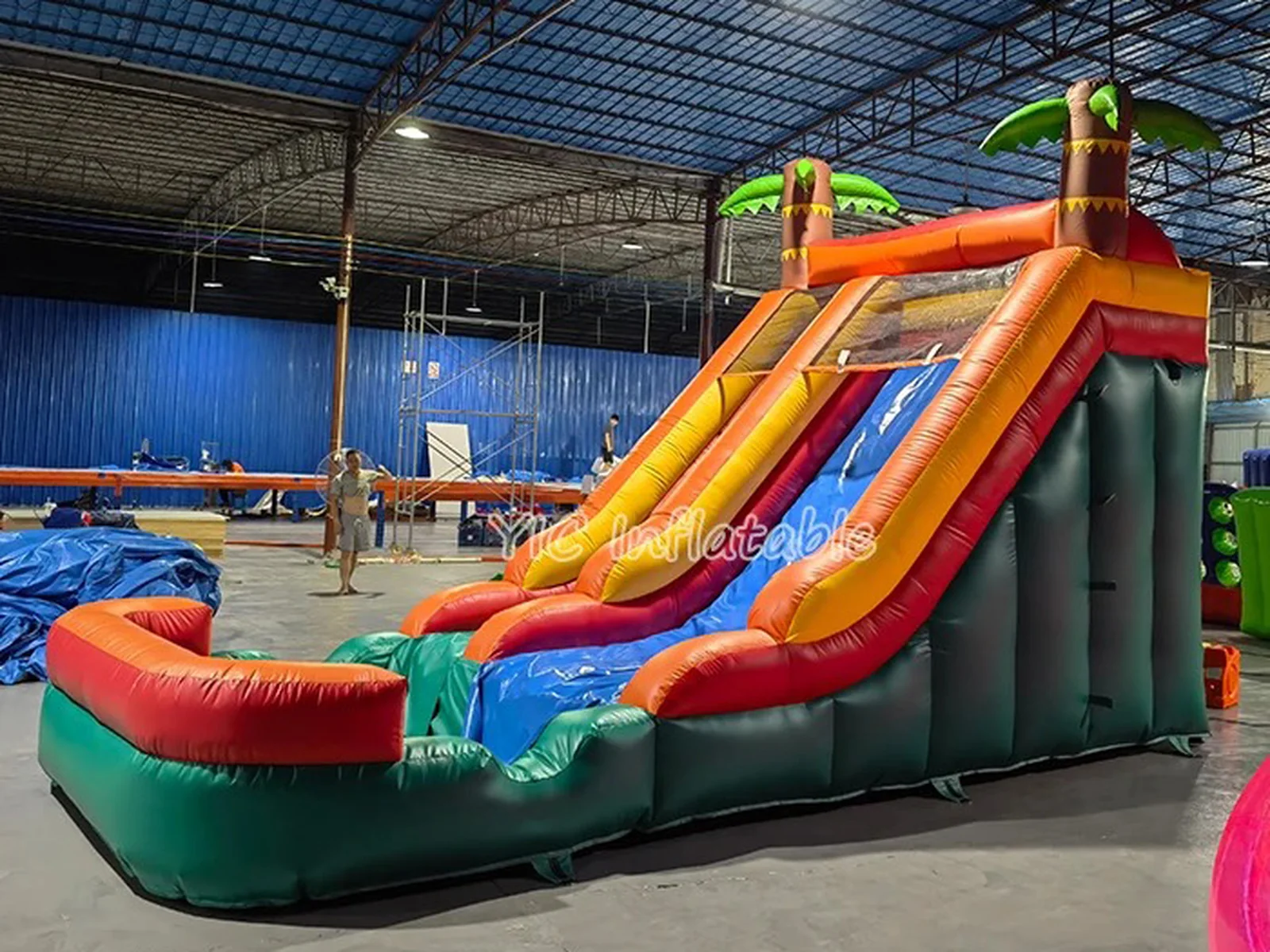 Red and Blue Inflatable Water Slide front view