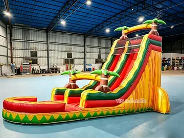 tropical double-lane inflatable water slide rear view