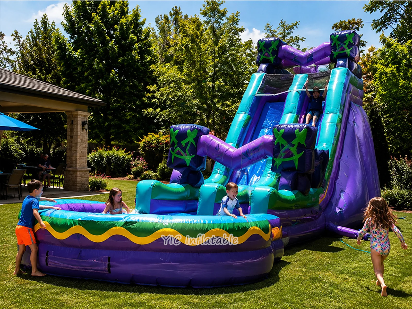 Tropical Double Lane Water Slide front product view