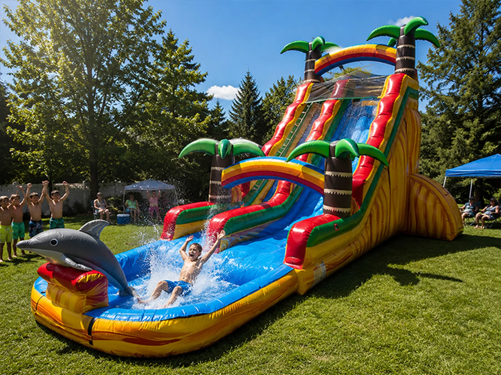 Palm Tree Inflatable Water Slide with Pool for Sale front product view