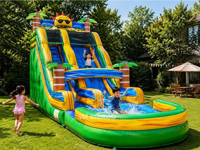 Tropical Double Lane Water Slide for Rental product image