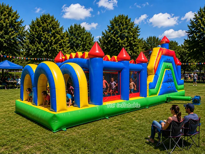 custom inflatable challenge course front view