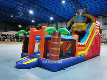 elephant themed inflatable challenge course detail view