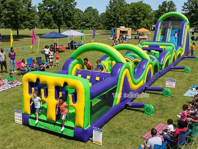 Green Purple Inflatable Obstacle Course with Slide product image