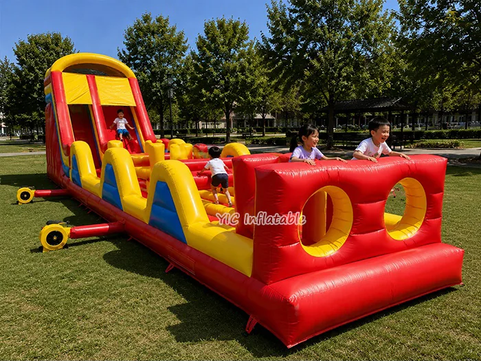 custom inflatable challenge course front view