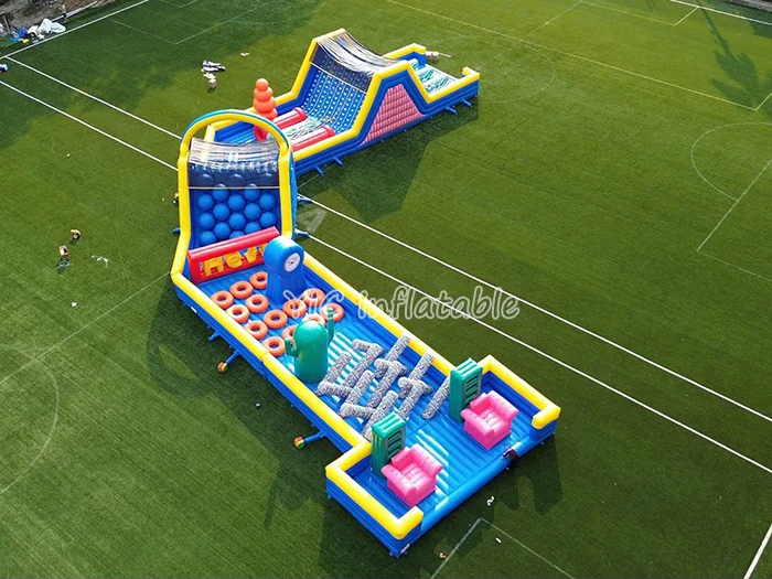 custom inflatable challenge course front view