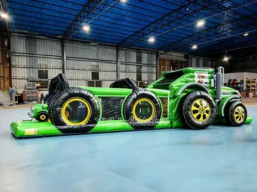 monster truck themed inflatable challenge course detail view