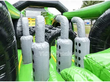 monster truck themed inflatable challenge course detail view