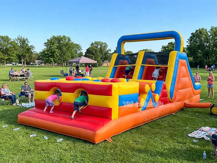 custom inflatable challenge course front view