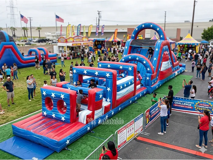 custom inflatable challenge course front view
