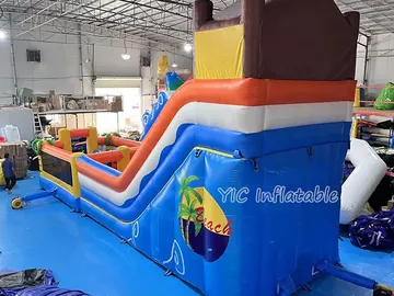 pirate themed inflatable challenge course detail view